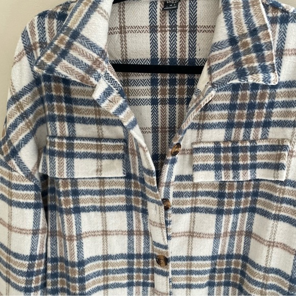 Plaid Single Breasted Flap Detail Drop Shoulder Overcoat, Size Med NWOT - Picture 5 of 8